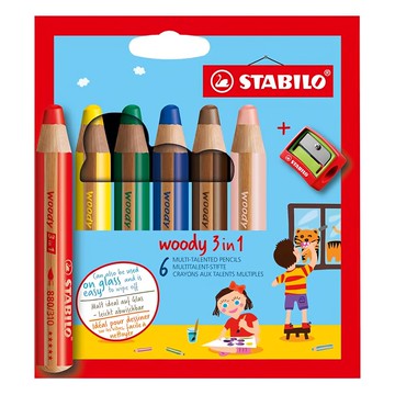 STABILO 思筆樂 Woody 3合1 多彩粉蠟筆+ 削筆器  6色  1組