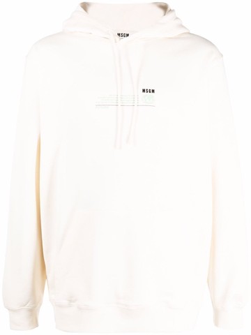 MSGM - chest-logo long-sleeve hoodie - men - Organic Cotton - L - Neutrals