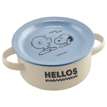 PEANUTS 史努比 好朋友雙耳湯碗  藍莓優格 銀色  附蓋湯碗  1組