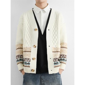 新款男士毛衣外套秋冬季加厚保暖針織衫休閑百搭時尚潮流開衫外套