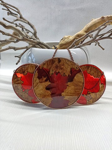 火山的誕生壁掛 / Burl 木材和樹脂牆壁裝飾 3 件套