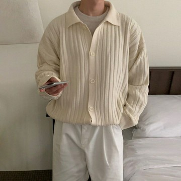 【巴黎精品】針織外套長袖毛衣-純色線條翻領排扣男外套2色a1io20