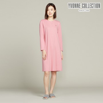 YVONNE 以旺傢飾 CBD舒眠半開襟長袖洋裝-莓粉