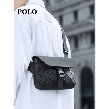 Polo黑色菱格設計感夏季斜挎包