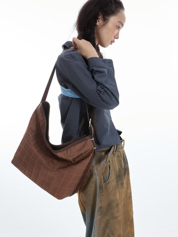 慕斯咖啡 尼尼大兜 繡格設計 尼龍大容量托特包 肩背斜背包