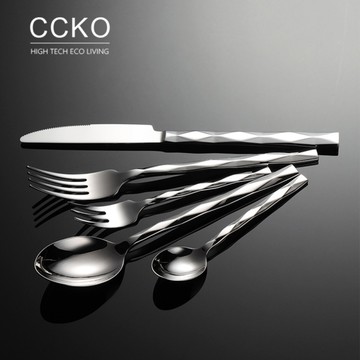 【CCKO】304不鏽鋼 鍛打方柄菱形紋餐具 茶叉 茶勺 西餐餐具 不鏽鋼餐具 刀叉