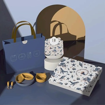 【安琪兒婦嬰百貨】Qlittle 寶寶餐具禮盒(海洋生物藍)