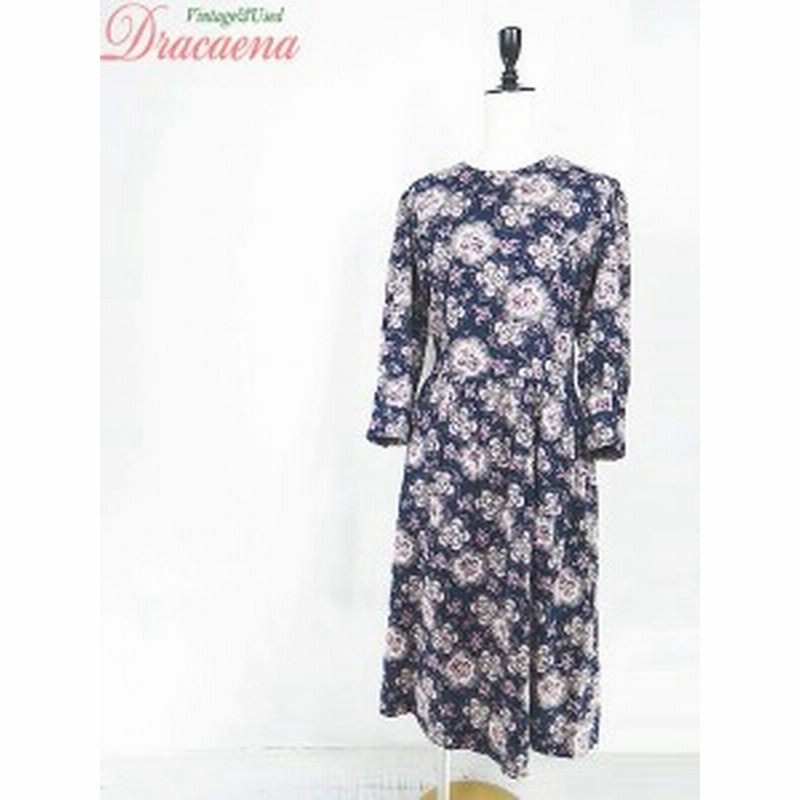 ワンピース古着 Usa製 クラシカル 花 モチーフ柄 総柄 ガーリー 紺ベース 長袖 ワンピ ミディアム丈 17lau19g 通販 Lineポイント最大1 0 Get Lineショッピング