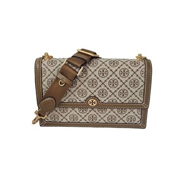 TORY BURCH TB 古典美滿版印花LOGO設計高貴奶茶色配色