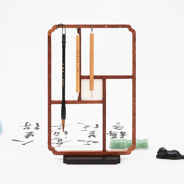御寶閣10針窗欞實木質筆架毛筆掛新中式創意成人書法用品紅木筆掛毛筆架展示架子可拆卸文房四寶書房復古套裝
