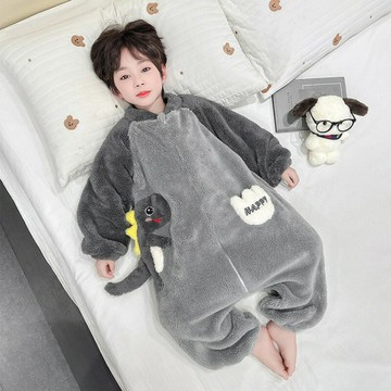 兒童連體睡衣珊瑚絨秋冬季加絨加厚寶寶睡袋男童法蘭絨恐龍家居服鑫弘-萌寶童裝可開發票