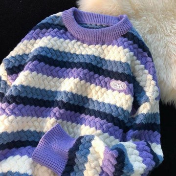 毛衣 針織衫 上衣男 上衣女 長袖男韓版百搭撞色條紋針織衫圓領毛衣男秋冬季新款保暖上衣情侶款線衣10/23