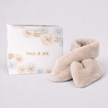 PAUL & JOE 法式甜美仿毛草絨毛圍巾(米灰色｜附品牌防塵袋與紙袋)