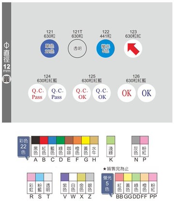 【文具通】Herwood 鶴屋 圓形 圓點 自粘 標籤 貼紙 直徑12mm 彩色 箭頭 Q.C.Pass Q.C.OK【APP滿額下單10%點數(單一帳號最高5000點)】1/31止