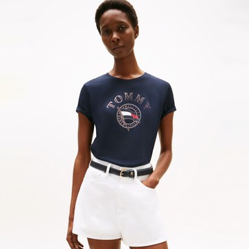 【Tommy Hilfiger】金屬色動感旗幟印花 T 恤_藍色