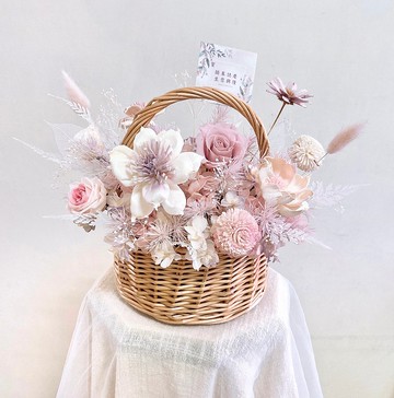 乾燥永生花小提籃 乾燥花設計・質感系開幕祝賀花禮