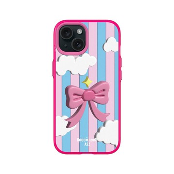 iPhone 15 Clear 粉漾桃 - Knock Knock A2Z - 漂浮雲朵蝴蝶結餅乾
