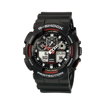 【CASIO 卡西歐】G-SHOCK 重型機械感錶款 黑X紅 GA-100-1A4N_51.2mm