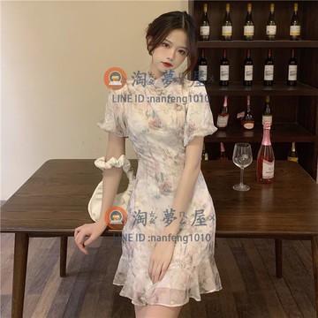 旗袍夏季復古國風氣質荷葉邊洋裝 辣妹穿搭連衣裙女溫柔裙子【淘夢屋】