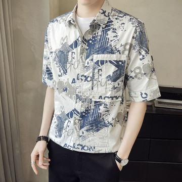 短袖衬衫男夏季新款韩版潮流休闲五分袖衬衣痞帅半袖中袖寸衫