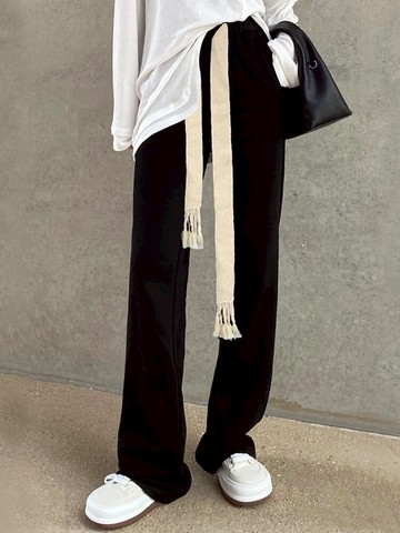 抽繩高腰垂感休閑闊腿褲女新款春秋裝冬季寬松直筒遛彎運動褲