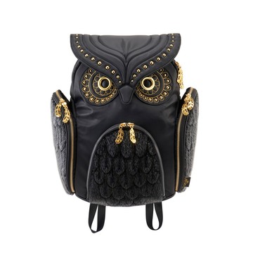 Morn Creations｜正版貓頭鷹後背包 OW-351-BK 黑色皮草鉚釘 (L)