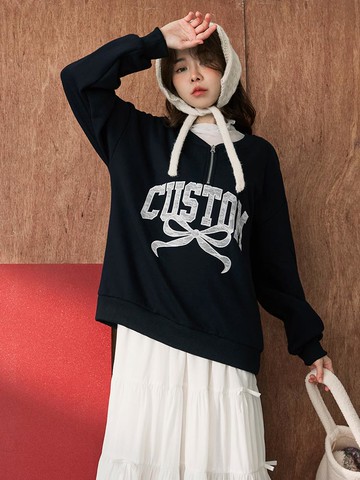 內刷毛蕾絲繡花拉鍊寬鬆大學T