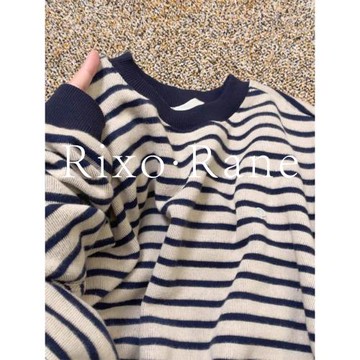 法國Rixo Rane 簡奢情調⭐法式復古條紋圓領慵懶風正肩寬松上衣女
