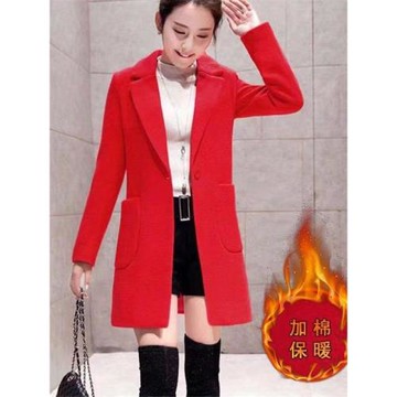 小個子加棉加厚中長款毛呢外套女結婚回門喜慶本命年韓版呢子大衣