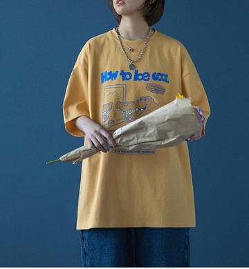 FINDSENSE X  男女 學生T恤百搭 圓領卡通圖案 短袖寬鬆T恤