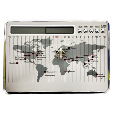 搞飛機的世界時區鬧鐘 金屬材質 176x122x32mm 300g  銀色