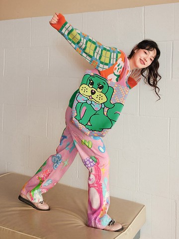 手繪小狗 針織托特包 大容量 手拎/單肩