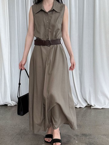 【高訂系列】名門素雅半開襟連身棉麻洋裝-3616