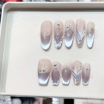 🤩千指百繪🤩【紫姬人魚】溫柔千金手工貓眼高級魚尾顯白純手工穿戴法式貼片美甲師千指 TCHX