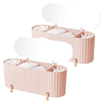 桌面有蓋化妝棉收納盒 粉色 21.3x6.7x9cm  2個