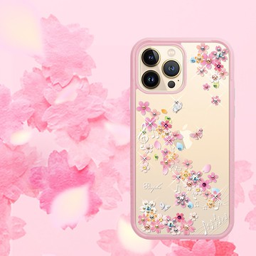 imos聯名款 iPhone 13全系列 軍規防摔水晶彩鑽手機殼-彩櫻蝶舞
