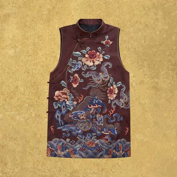 【歲安】新中式復古/桑蠶絲重工刺繡打籽繡立領斜襟馬甲