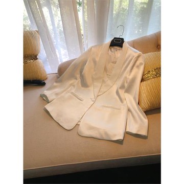 法式設計感白色醋酸緞韓版英倫風時尚網紅名媛氣質西裝小外套女