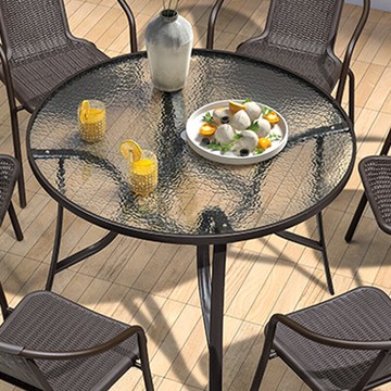 紫葉餐桌戶外桌子休閑家用玻璃長桌飯桌奶茶店露天外擺桌椅餐桌椅