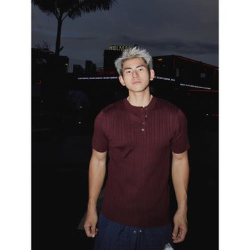 老錢風 儒雅白 美式肌理條紋亨利領短袖T恤男 夏季寬松百搭上衣