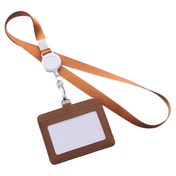 伸縮掛繩證件套 Set 2 PU材質  棕色  10.2 x 8.8cm