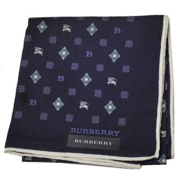 BURBERRY 藏青底騎士菱花 B 字母滿印刺繡字母LOGO帕領巾(53CM)