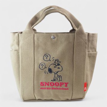 ROOTOTE PEANUTS 正版聯名 SNOOPY 史奴比經典刺繡托特包 環保帆布袋 手提包(卡其色（附品牌包裝）)
