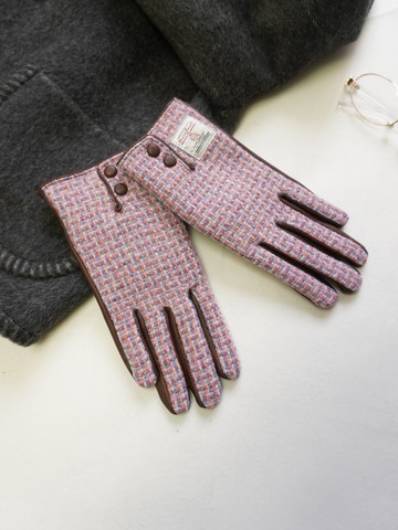 Harris tweed秋冬保暖男女情侶裡斯粗花英倫羊毛真皮觸屏手套