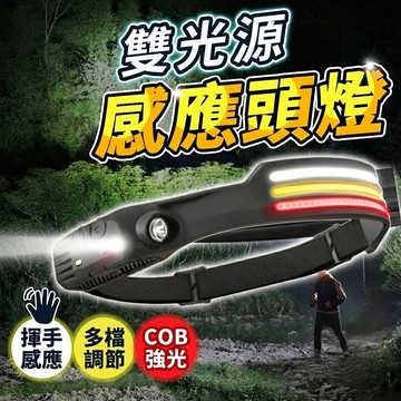 超爆亮廣角【現貨 免運費！雙光源】COB頭燈 頭燈 頭燈led超強光 感應頭燈 工作頭燈 釣魚頭燈 登山頭戴式 紅白黃
