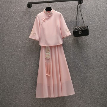 民國風改良旗袍套裝女夏季中國風漢服唐裝茶藝師采耳師服裝工作服