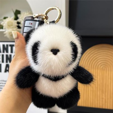 水貂毛絨可愛網紅小熊貓掛飾書包毛絨公仔汽車鑰匙扣包包掛件