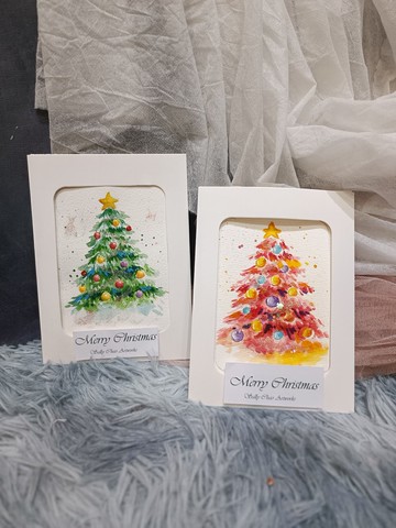 聖誕樹水彩手繪小卡