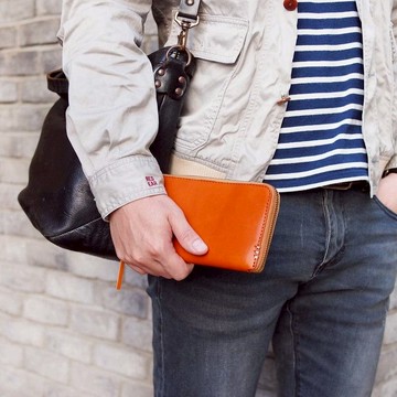 日系沉穩 植鞣手縫牛革長夾 - 兩色 黑色