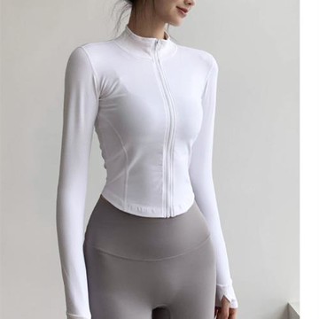 春秋季新款緊身顯瘦運動外套立領拉鏈指扣設計瑜伽健身服T恤長袖